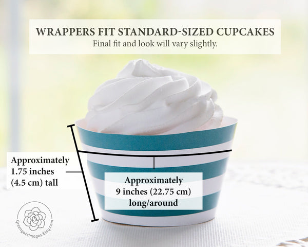 Teal Striped Printable Cupcake Wrapper - Printable Digital Download by Greengate Images