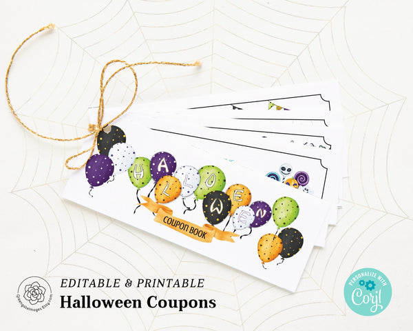 Halloween Coupon Template: Printable coupon book, editable coupons, diy tickets, candy alternative, treat coupons, love coupons, edit Corjl