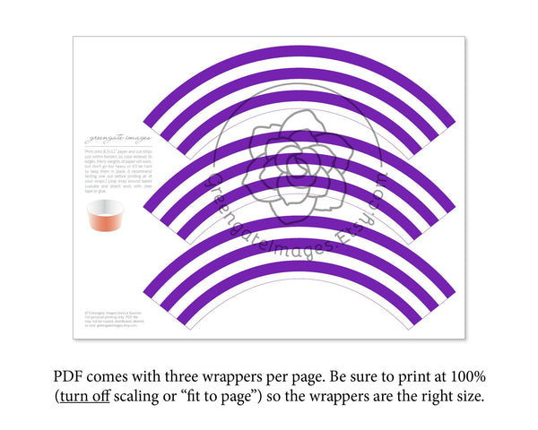 Purple Striped Printable Cupcake Wrapper - Printable Digital Download by Greengate Images