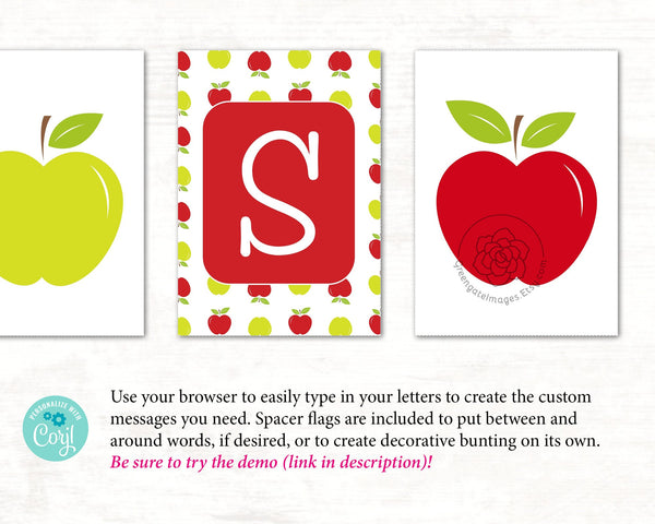 Apple Message Banner: Teacher name banner, printable bunting, edit Corjl, personalized banner, classroom banner, back to school decor ideas