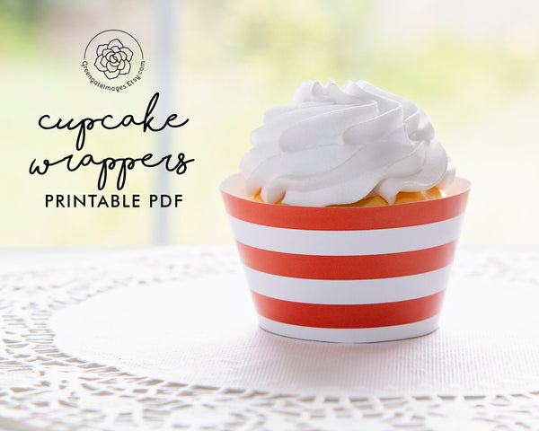 Orange Striped Printable Cupcake Wrapper - Printable Digital Download by Greengate Images