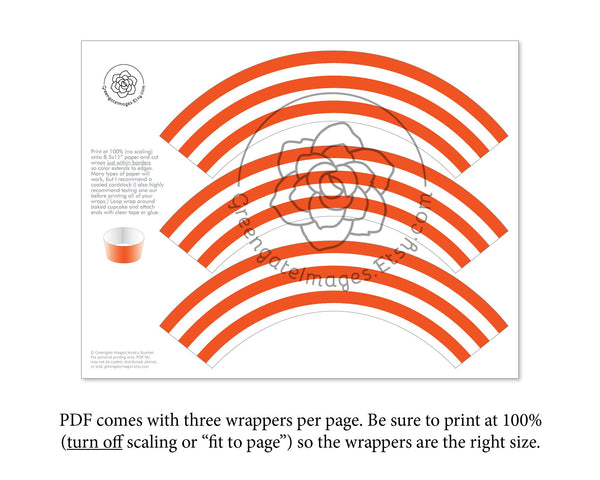 Orange Striped Printable Cupcake Wrapper - Printable Digital Download by Greengate Images