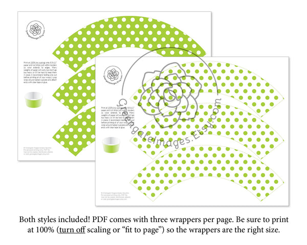 Lime Green Polka Dot Cupcake Wrappers - Printable Digital Download by Greengate Images