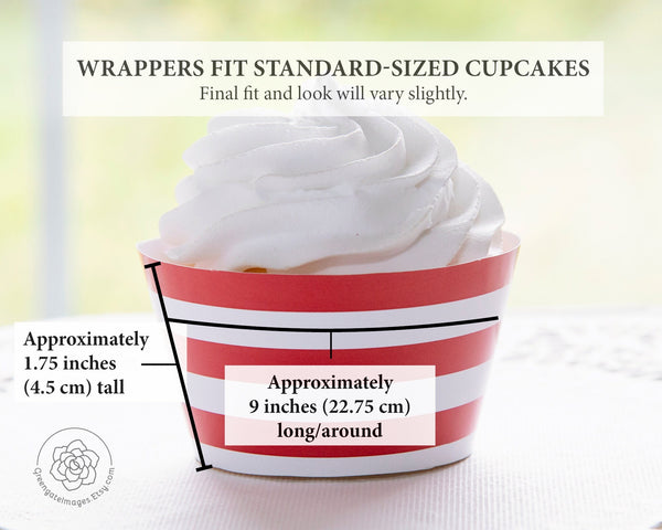 Red Striped Printable Cupcake Wrapper - Printable Digital Download by Greengate Images