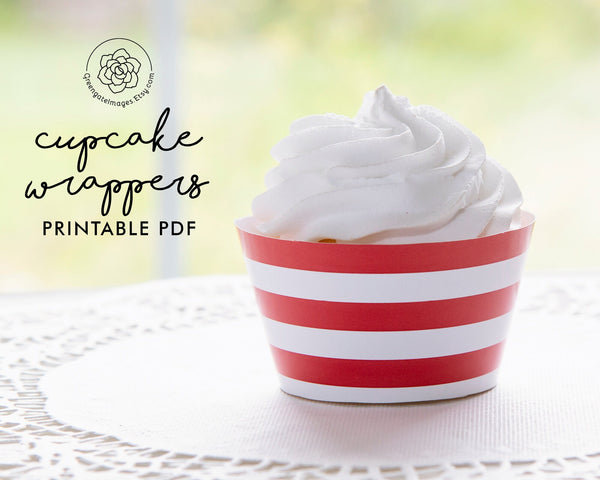 Red Striped Printable Cupcake Wrapper - Printable Digital Download by Greengate Images