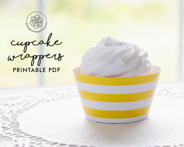 Yellow Striped Printable Cupcake Wrapper - Printable Digital Download by Greengate Images