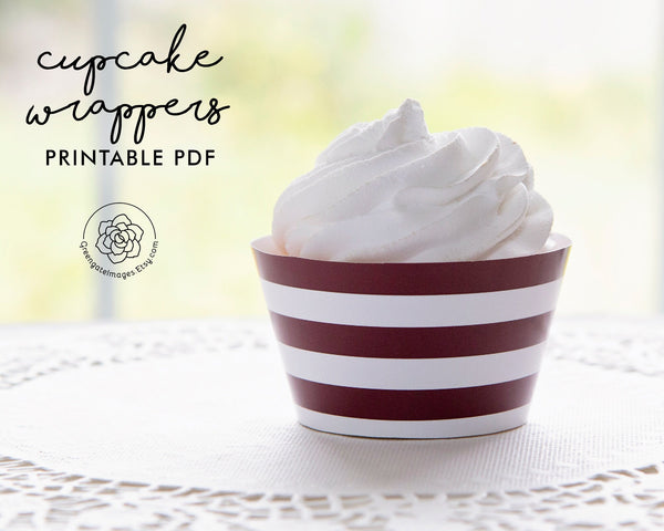 Burgundy Cupcake Wrapper - Printable Digital Download by Greengate Images