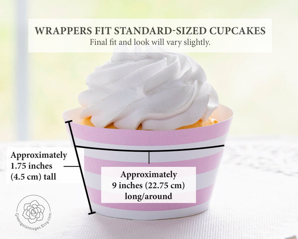 Pink Striped Printable Cupcake Wrapper - Printable Digital Download by Greengate Images