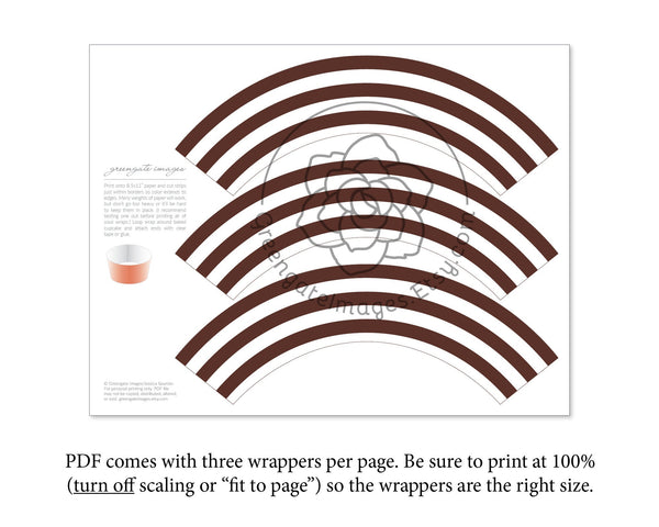 Brown Striped Printable Cupcake Wrapper - Printable Digital Download by Greengate Images