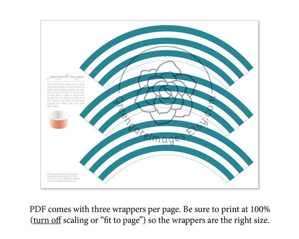 Teal Striped Printable Cupcake Wrapper - Printable Digital Download by Greengate Images
