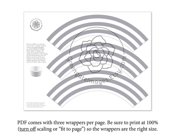 Gray Stripes Cupcake Wrapper - Printable Digital Download by Greengate Images