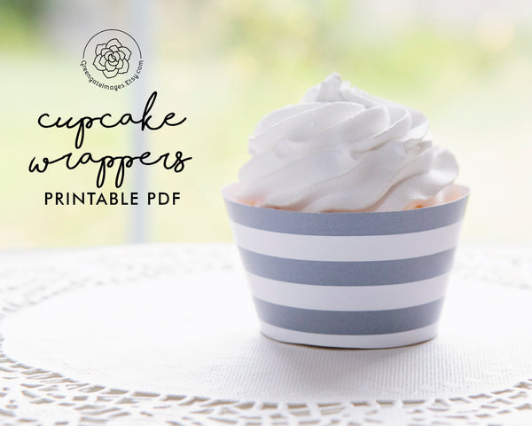Gray Stripes Cupcake Wrapper - Printable Digital Download by Greengate Images