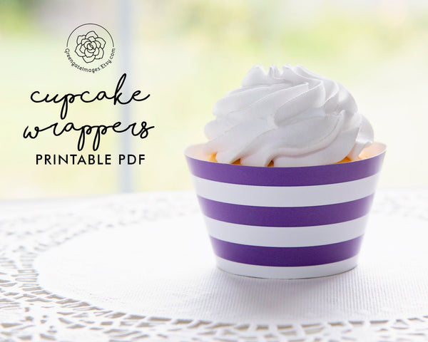 Purple Striped Printable Cupcake Wrapper - Printable Digital Download by Greengate Images