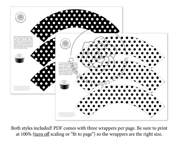Black Polka Dot Cupcake Wrappers - Printable Digital Download by Greengate Images