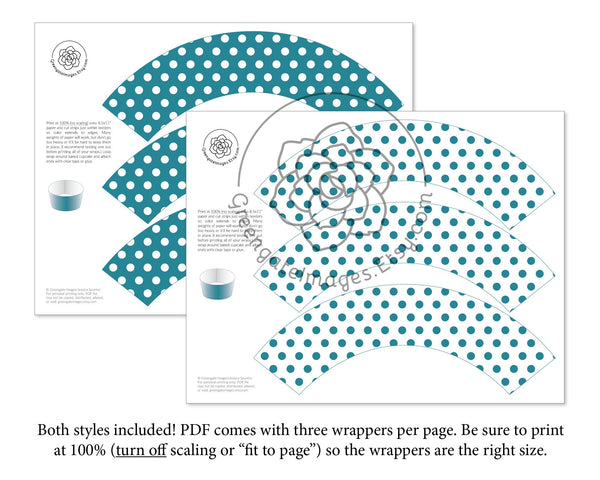 Teal Polka Dot Cupcake Wrappers - Printable Digital Download by Greengate Images
