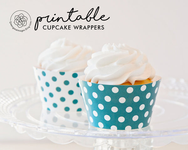 Teal Polka Dot Cupcake Wrappers - Printable Digital Download by Greengate Images