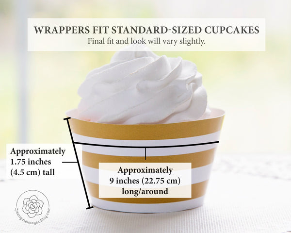 Gold Striped Printable Cupcake Wrapper - Printable Digital Download by Greengate Images