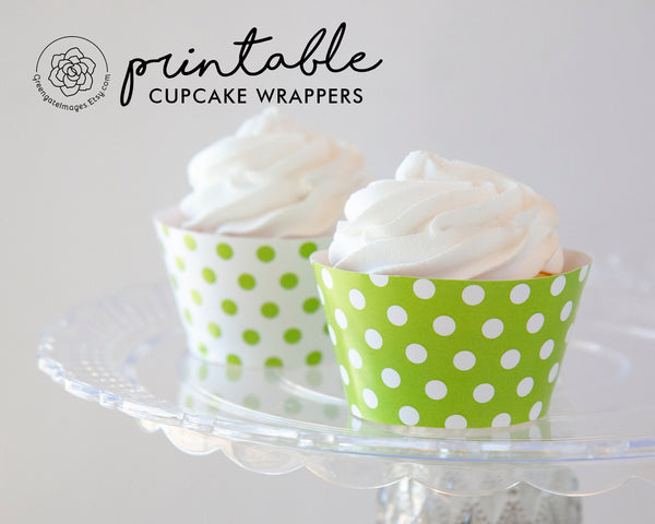 Lime Green Polka Dot Cupcake Wrappers - Printable Digital Download by Greengate Images