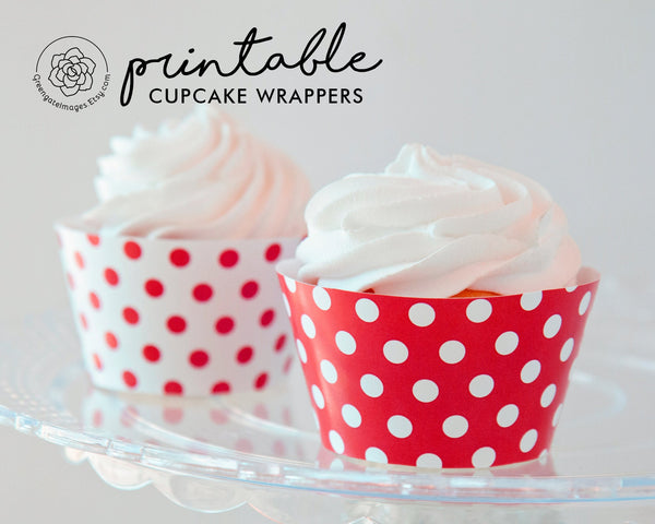 Red Polka Dot Cupcake Wrappers - Printable Digital Download by Greengate Images