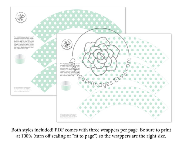 Mint Green Polka Dot Cupcake Wrappers - Printable Digital Download by Greengate Images