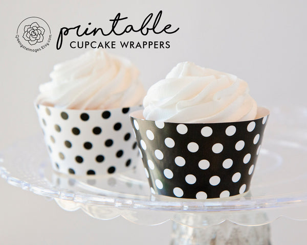 Black Polka Dot Cupcake Wrappers - Printable Digital Download by Greengate Images