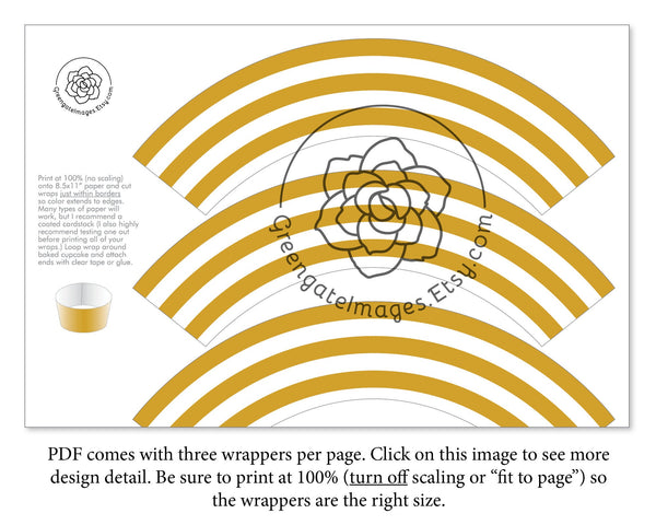 Gold Striped Printable Cupcake Wrapper - Printable Digital Download by Greengate Images