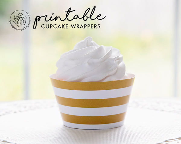 Gold Striped Printable Cupcake Wrapper - Printable Digital Download by Greengate Images