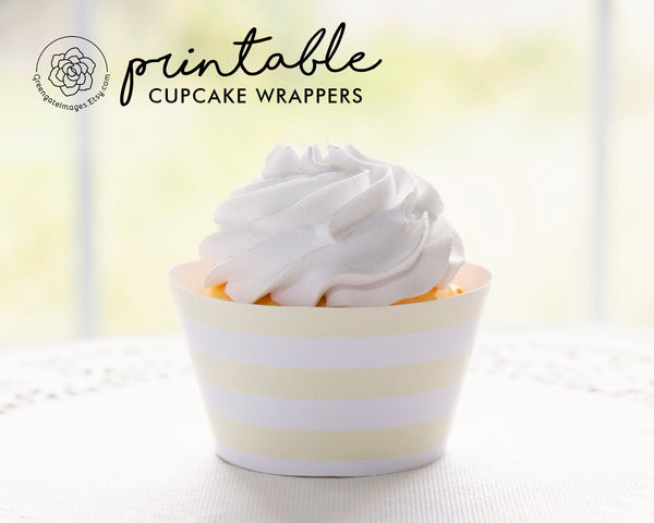 Light Pale Yellow Striped Printable Cupcake Wrapper - Printable Digital Download by Greengate Images