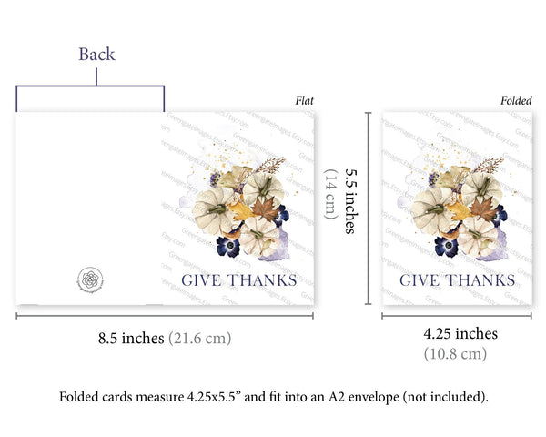 A2 Thanksgiving Note Card - Ivory Pumpkins and Purple Anemones - Printable Digital Download by Greengate Images