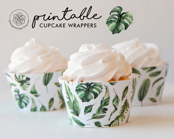 Tropical Leaves Cupcake Wrapper - Printable Digital Download by Greengate Images