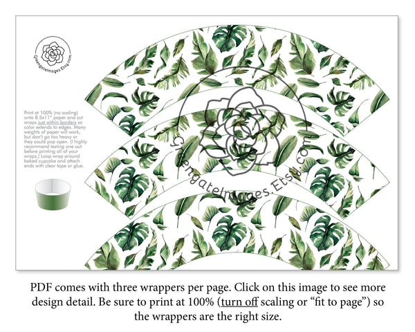 Tropical Leaves Cupcake Wrapper - Printable Digital Download by Greengate Images