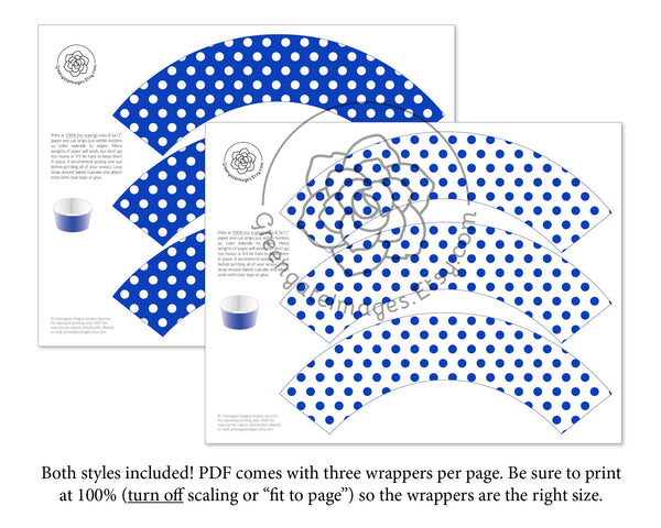 Blue Polka Dot Cupcake Wrappers - Printable Digital Download by Greengate Images