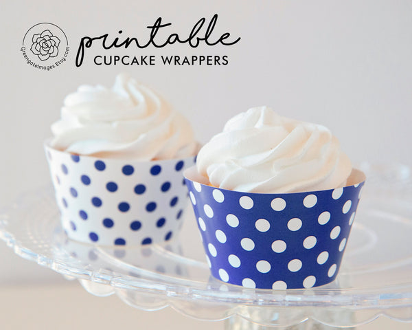 Blue Polka Dot Cupcake Wrappers - Printable Digital Download by Greengate Images