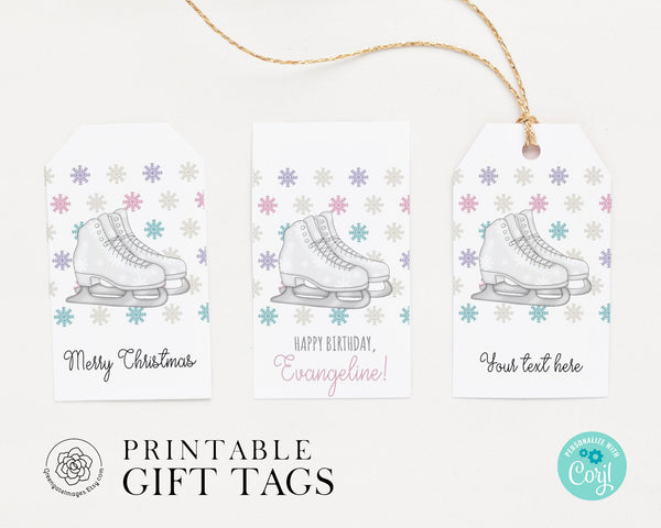 Ice Skate Gift Tag - PRINTABLE, CORJL editable, favor bag tags, printable hang tags, Christmas gift tag, girl winter birthday ideas, skating