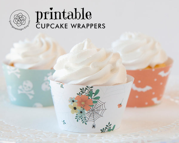 Pastel Floral Halloween Cupcake Wrappers 