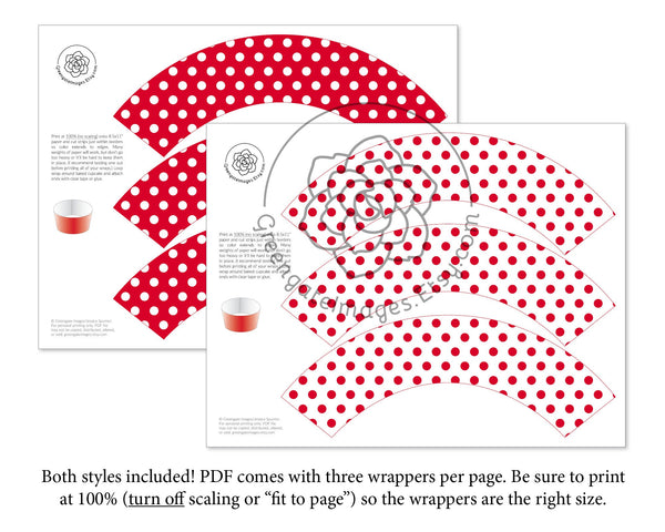 Red Polka Dot Cupcake Wrappers - Printable Digital Download by Greengate Images