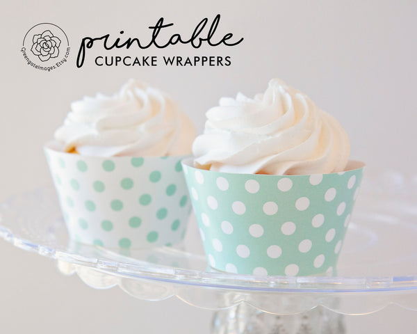 Mint Green Polka Dot Cupcake Wrappers - Printable Digital Download by Greengate Images