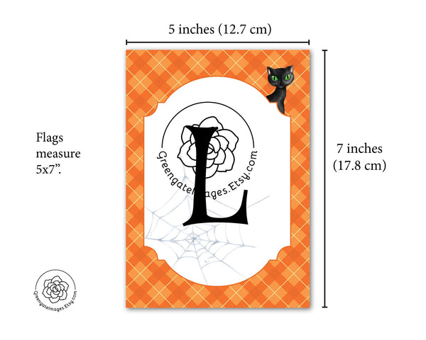 Black Cat Banner: 5x7" Halloween bunting flags, Happy Halloween, add your own message in Corjl, printable banner halloween party ideas kitty