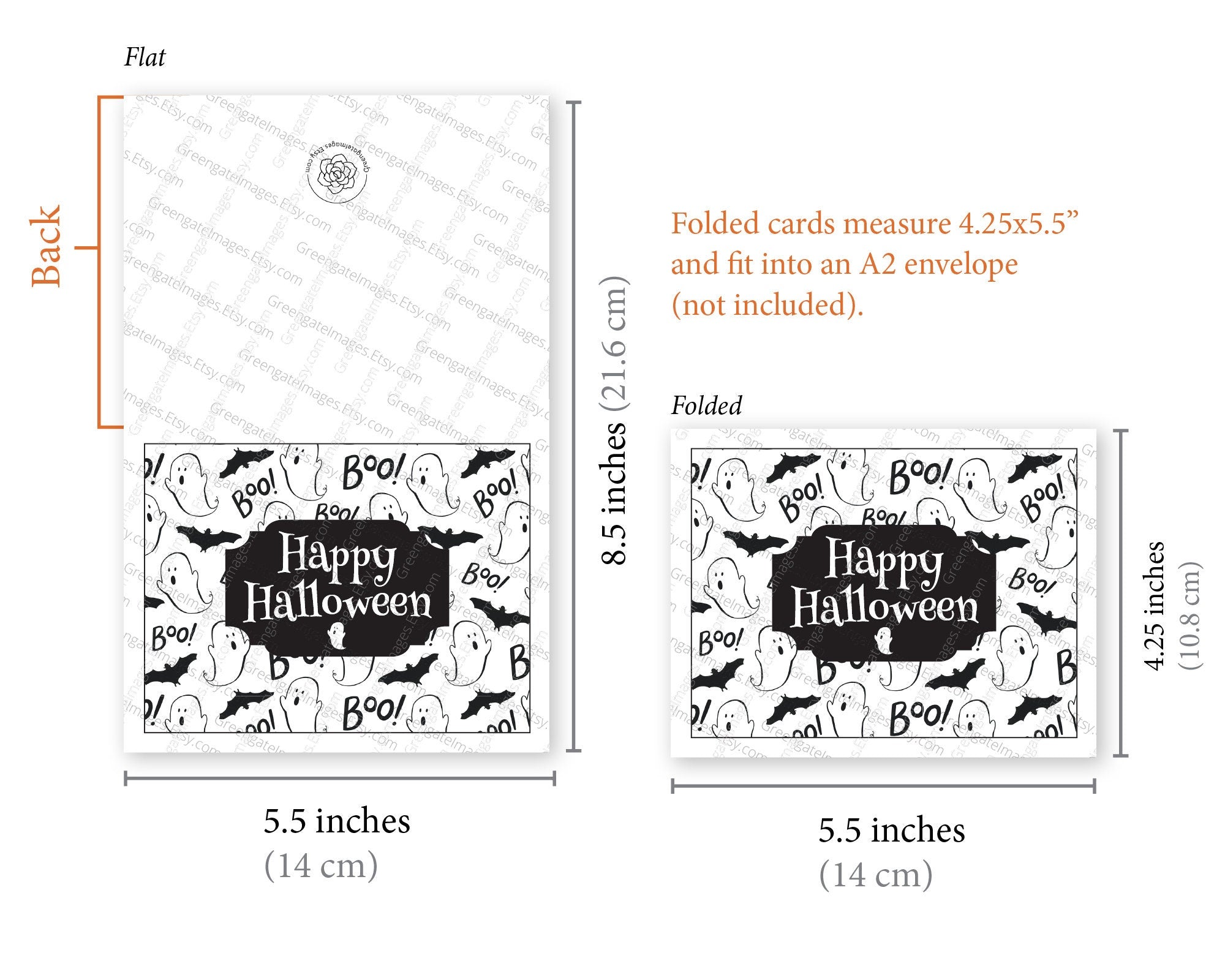 Black and White Ghosts A2 Halloween Card – Greengate Images for Free Printable Black And White Greeting Cards