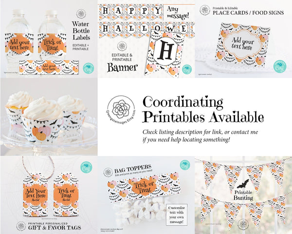 Halloween Banner: 5x7" peach pumpkins bunting flags, Happy Halloween, add your own message in Corjl, printable banner, halloween party ideas