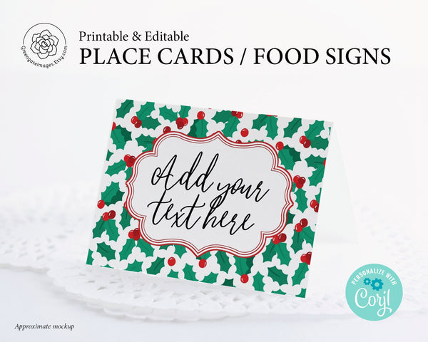 Christmas Holly Buffet Signs 