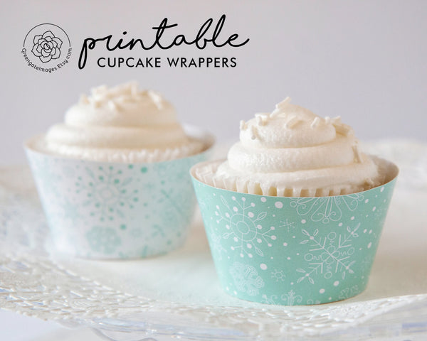 Mint Green Snowflake Cupcake Wrappers 