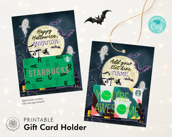 Halloween Gift Card Holder: PRINTABLE gift card tag, editable personalize, happy halloween gift ideas, A2 notecard size gift card holder
