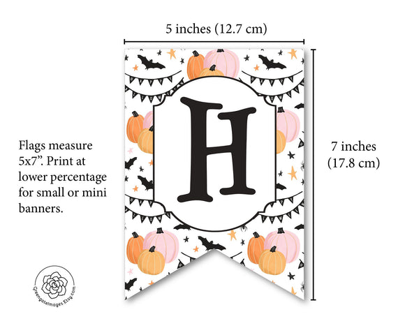 Halloween Banner: 5x7" peach pumpkins bunting flags, Happy Halloween, add your own message in Corjl, printable banner, halloween party ideas