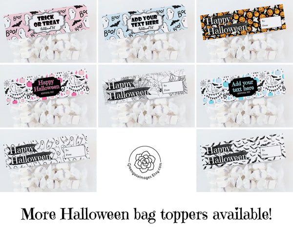 Skull and Rose Halloween Bag Toppers - PRINTABLE Ziplock Topper, Foldover Bag Label, Sandwich Snack Bag Topper, trick or treat loot label.