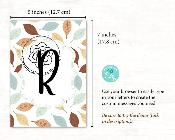 Fall Leaf Banner: 5x7" Thanksgiving bunting flags, add your own message in Corjl, printable banner, fall bridal shower, mint pastel leaves