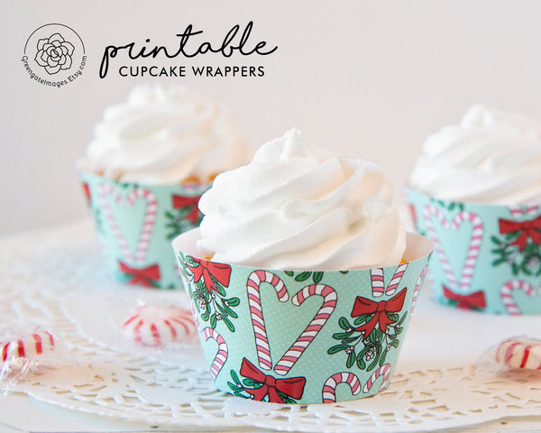 Candy Cane Heart Cupcake Wrappers 