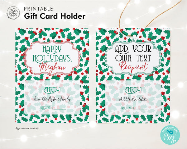 Gift Card Holder: PRINTABLE Christmas gift card tag, editable personalize, christmas gift ideas, A2 notecard size gift card holder, gift tag