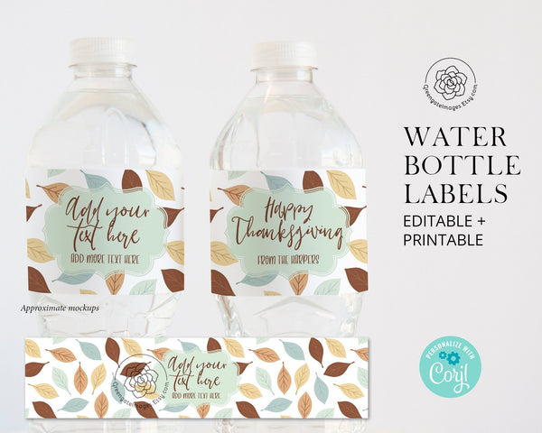 Fall / Thanksgiving Water Bottle Label 