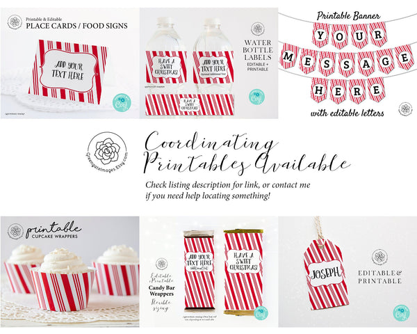 Candy Cane Striped Gift Tags - Corjl editable, favor tags, printable hang tags, 2x3.5 inches, bag tags, christmas gift tags, peppermint red